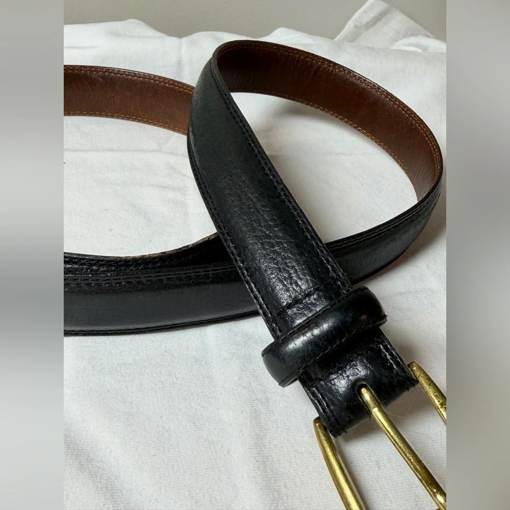 Men's Cole Haan Size 40 Genuine Black Leather Belt with Gold Buckle
